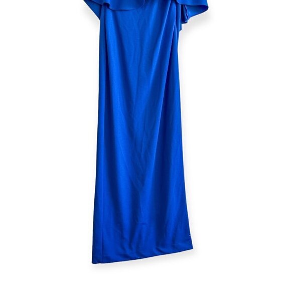 Badgley Mischka One-Shoulder Draped Cape Gown, Blue, Size 0, New with tag - Picture 7 of 14